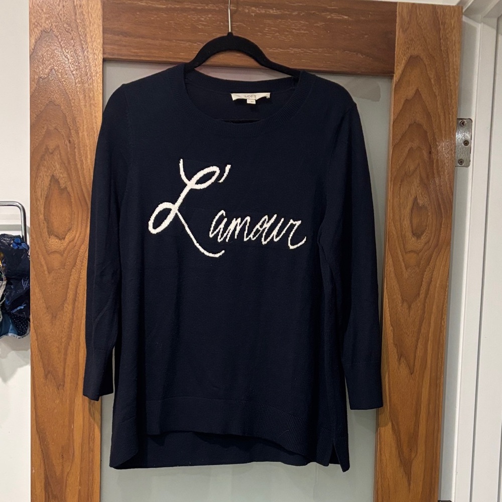 Ann Taylor LOFT Navy L'Amour Long Sleeve Sweater Top